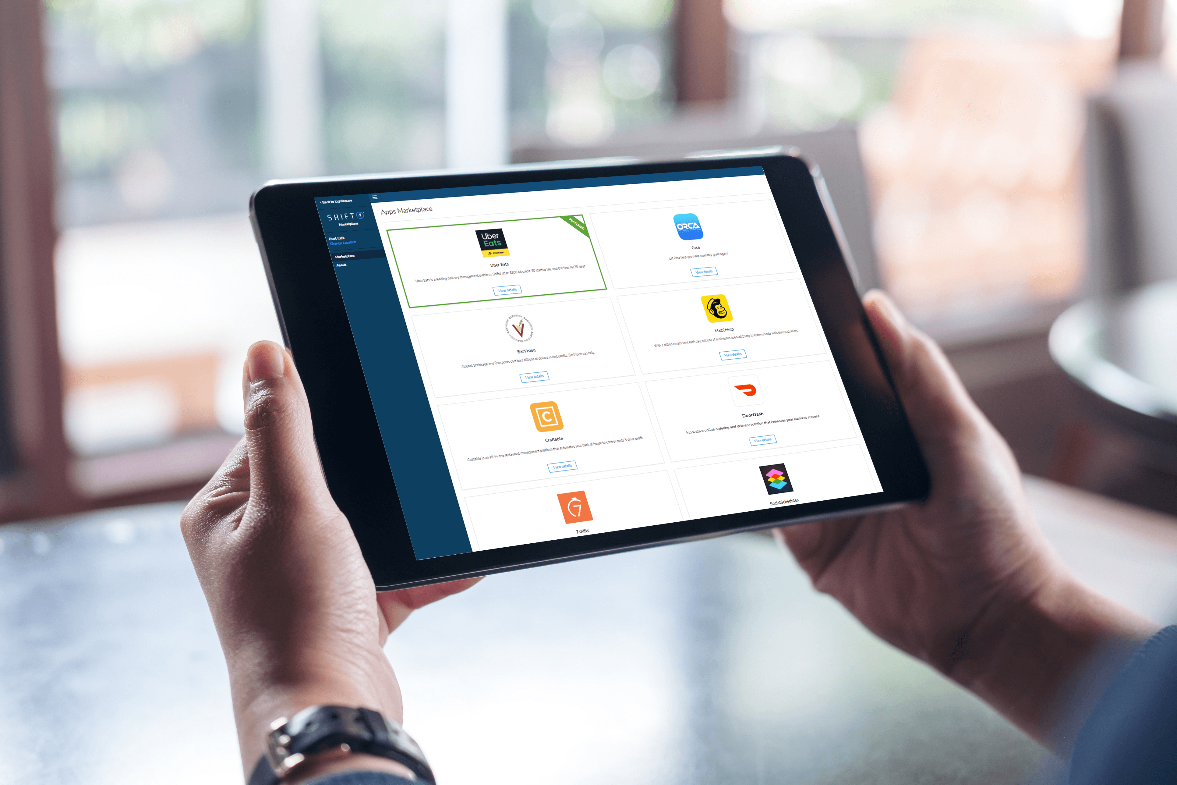 Third-party POS integrations shown on a tablet point of sale features