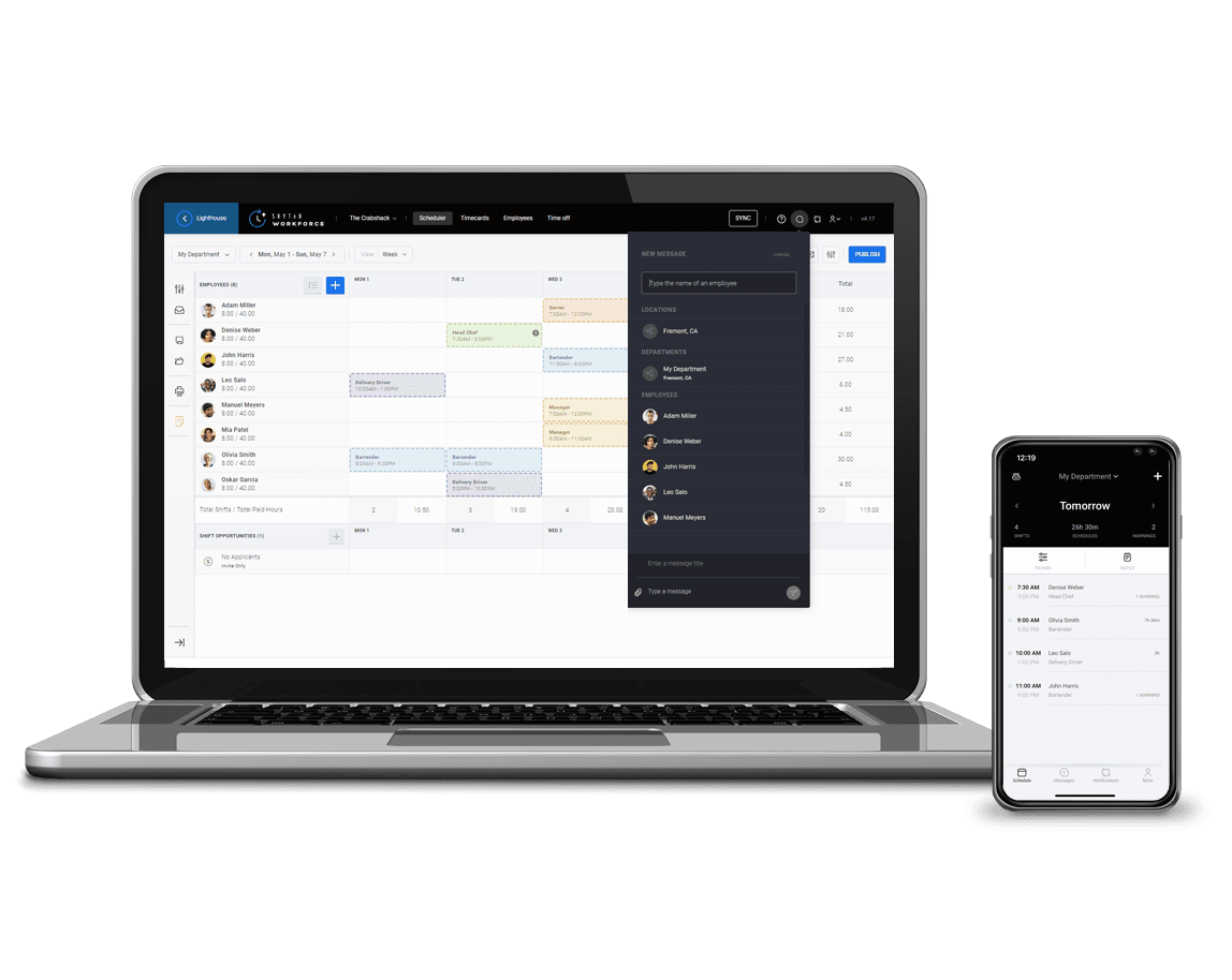 SkyTab Workforce labor management desktop and mobile view